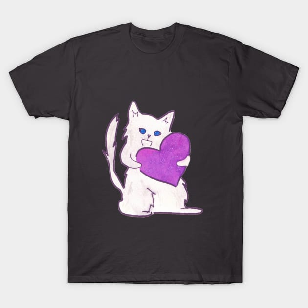 White cute cat (shiroo) pet T-Shirt by moonstarsandflowers